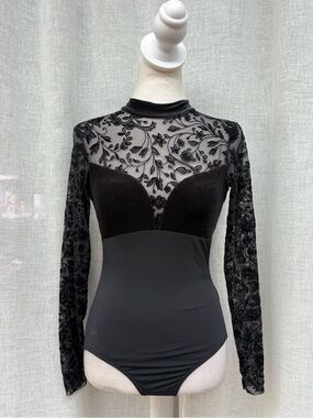Nikolay black velvet floral sheer bodysuit